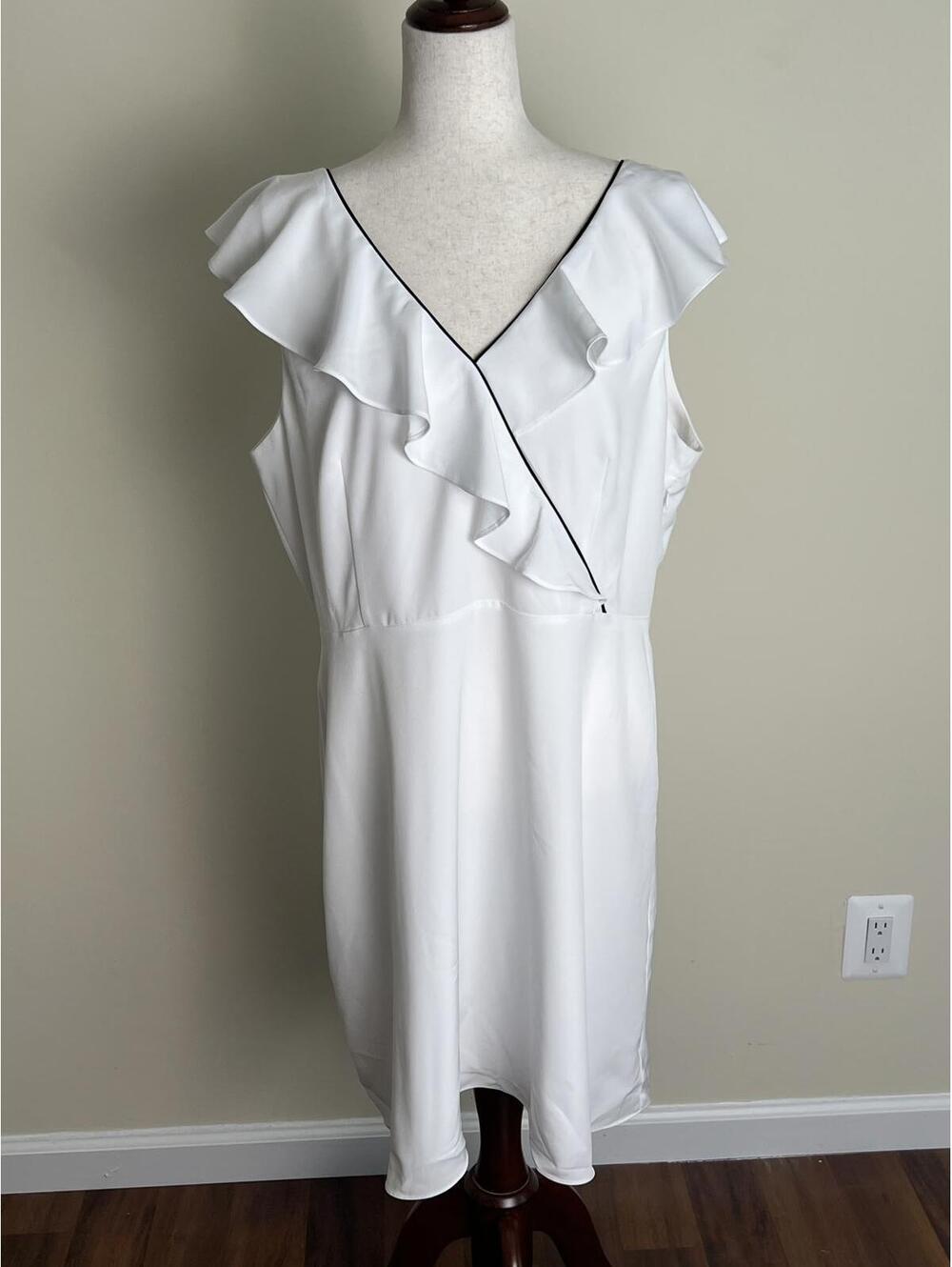 Karl Lagerfeld Paris White Ruffle Wrap Style Dress Size 16 - Picture 2 of 6